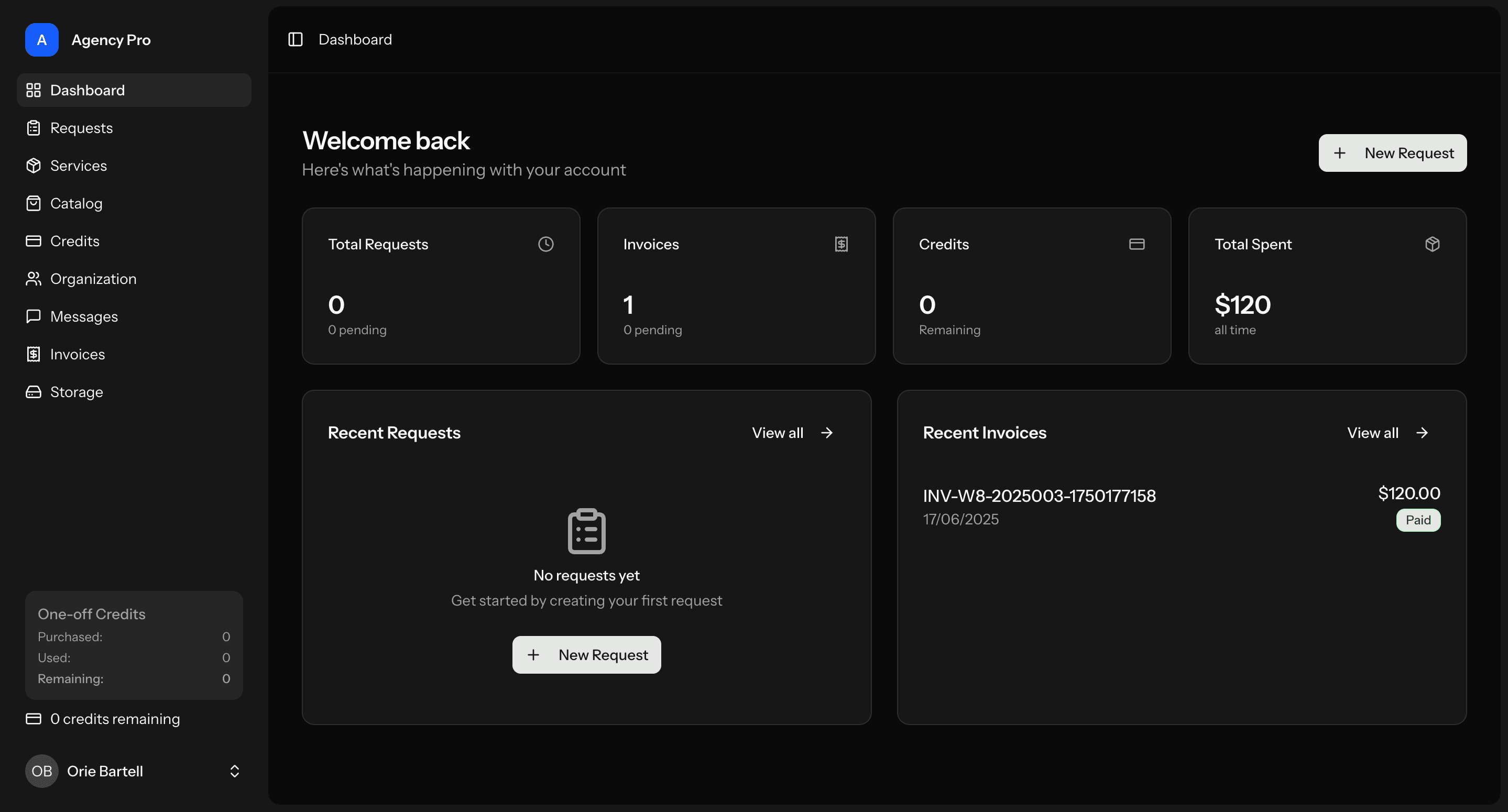 Client portal interface dark