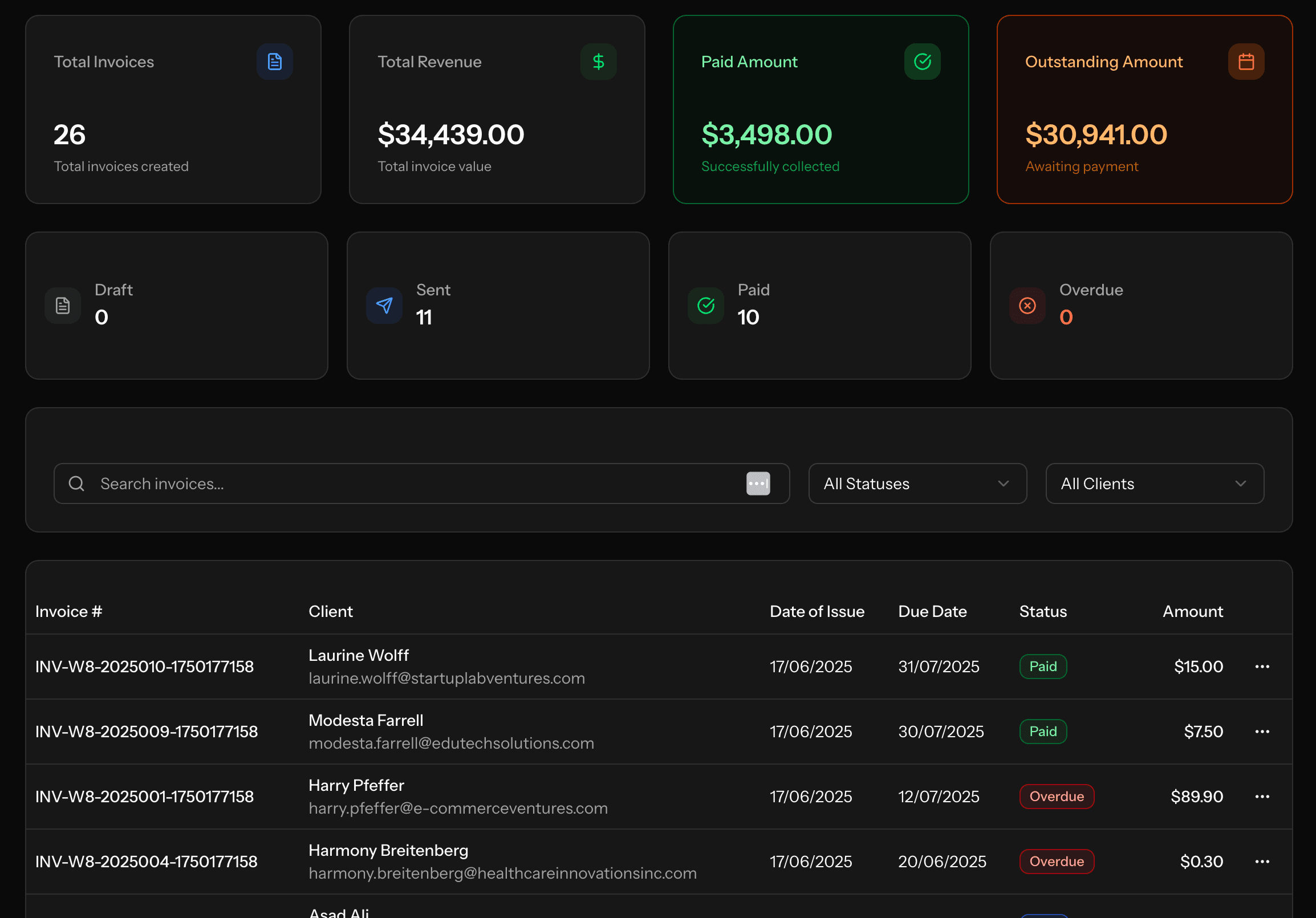 Billing interface dark